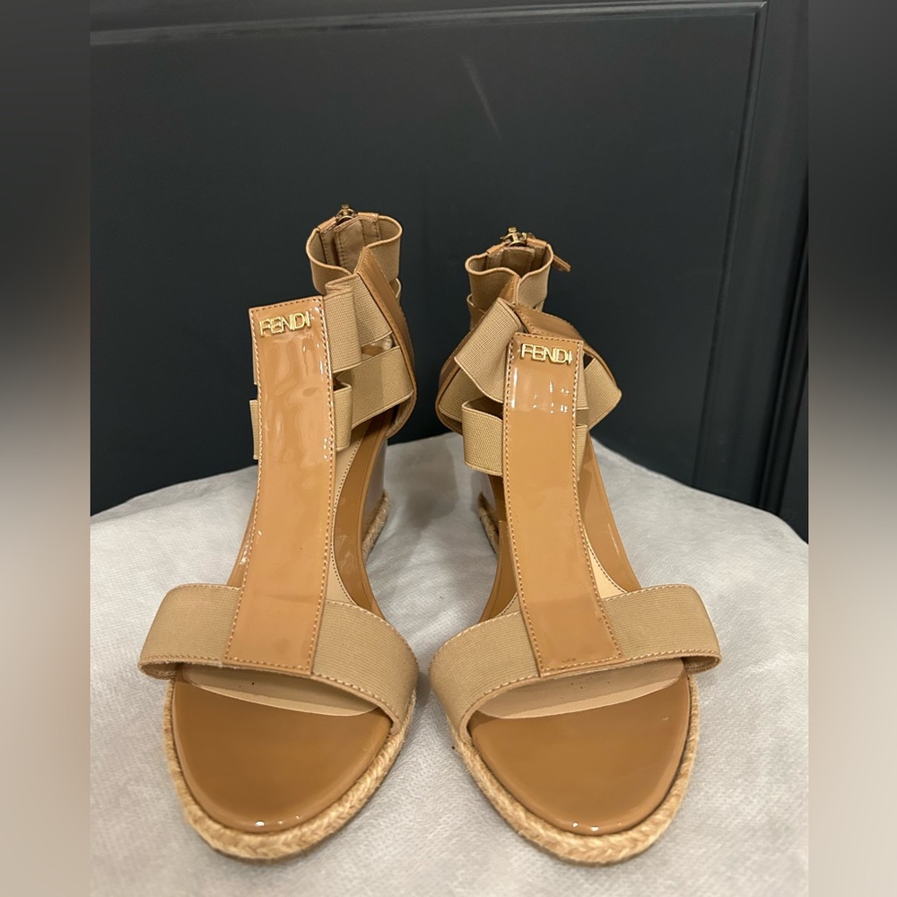 Fendi Camel Wedge Sandals